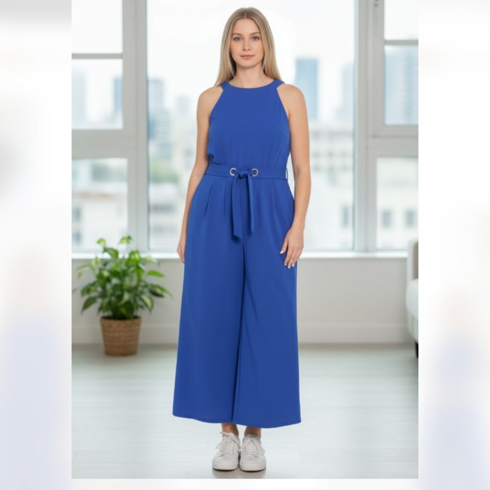 NWT London Times Grommet Waist Scuba Jumpsuit (Plus) 18W, BLUE